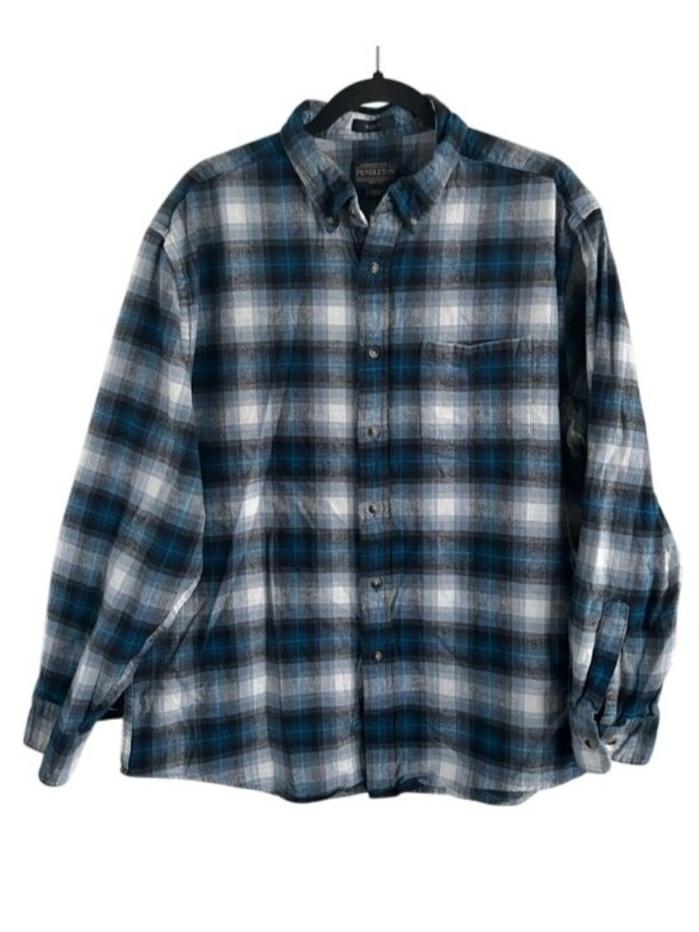 Pendleton Mason Blue and Gray Plaid Button-Down Flannel Shirt Sz XL Fall Outdoor
